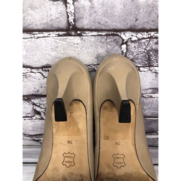 VTG Enzo Angiolini Nude Beige Leather Slip On Dress Heels Women Sz 7M US/37.5EU - Picture 13 of 16